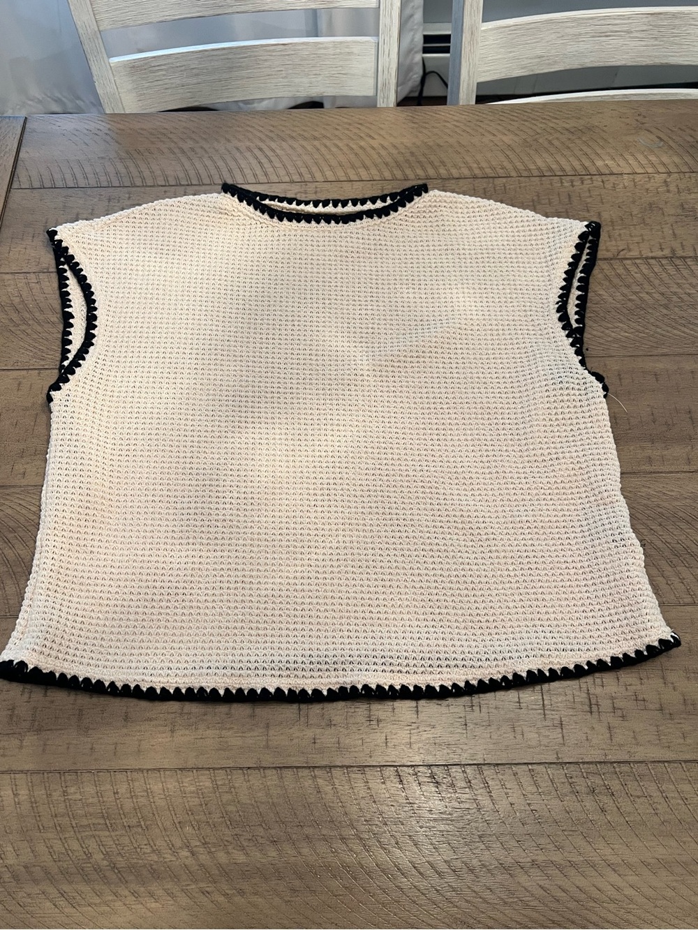 SHEIN Cream Crochet Tank Top with Black Trim